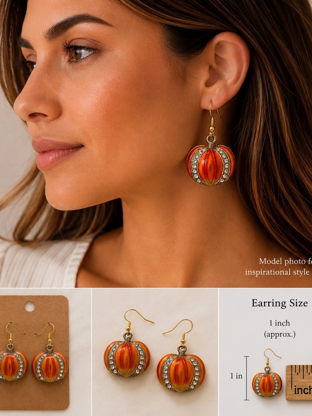 Pumpkin Rhinestone‎ Dangle Earrings | Fall Harvest Halloween Statement